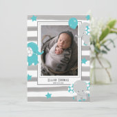 Foto Collage Elephant Gray Waterverf Stripe Baby Aankondiging (Staand voorkant)