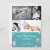 Foto Collage Elephant Gray Waterverf Stripe Baby Aankondiging (Achterkant)