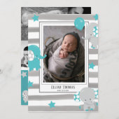 Foto Collage Elephant Gray Waterverf Stripe Baby Aankondiging (Voorkant / Achterkant)