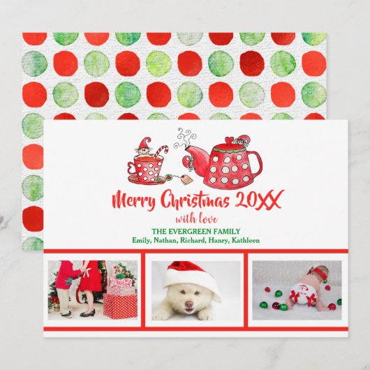 Foto Collage Elf Tea Kerstmis Waterverf Feestdagenkaart (Voorkant / Achterkant)