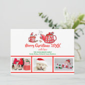 Foto Collage Elf Tea Kerstmis Waterverf Feestdagenkaart (Staand voorkant)