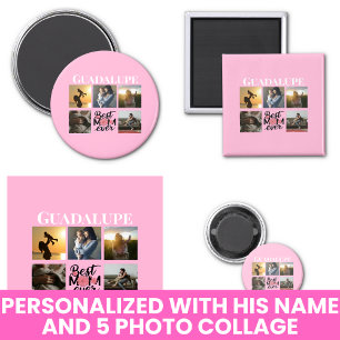 Foto Collage en Moeders Naam Roze Magneet