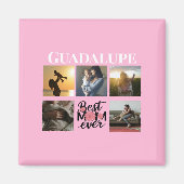 Foto Collage en Moeders Naam Roze Magneet (Voorkant)