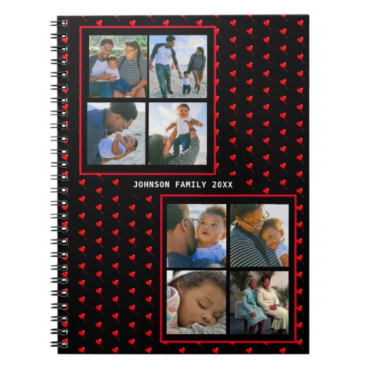 Foto Collage Familie Gepersonaliseerd Rode Hart &  Notitieboek (Voorkant)
