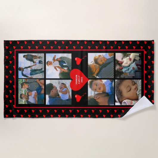 Foto Collage Familie Gepersonaliseerd Rode Hart &  Strandlaken (Voorkant)