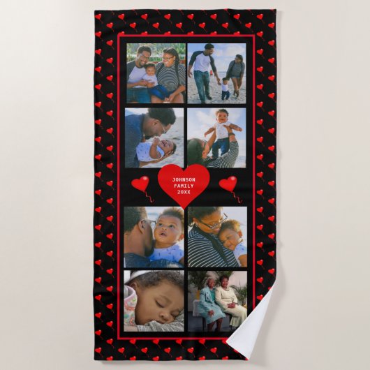 Foto Collage Familie Gepersonaliseerd Rode Hart & Strandlaken (Voorkant)