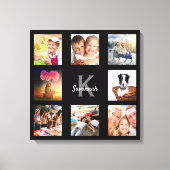 Foto collage familie monogram zwart uniek canvas afdruk (Voorkant)