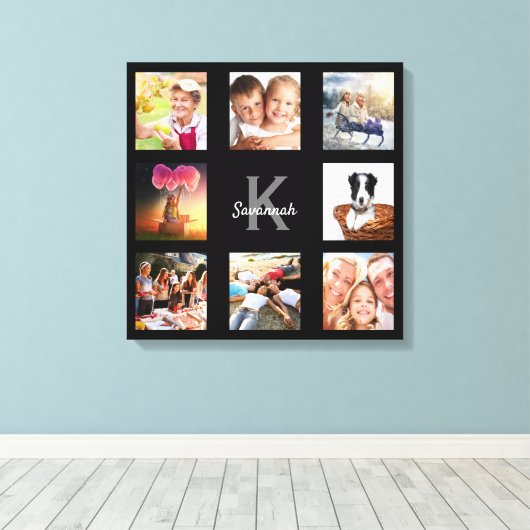 Foto collage familie monogram zwart uniek canvas afdruk (Insitu (Houten vloer))