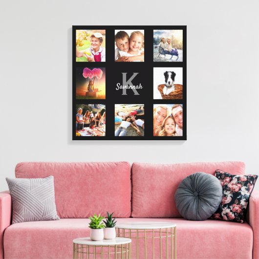 Foto collage familie monogram zwart uniek canvas afdruk (Insitu (Woonkamer))
