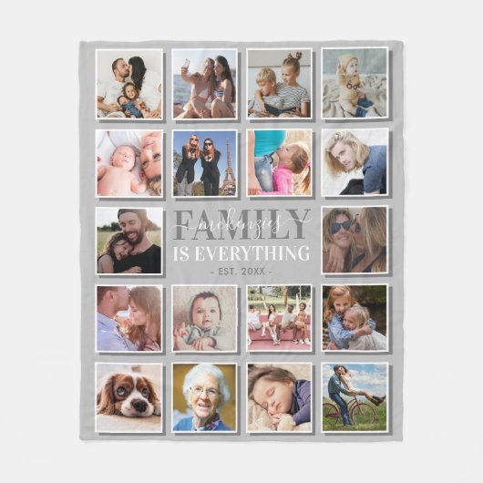 Foto Collage Familie Naam Gray Fleece Deken (Voorkant)