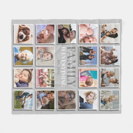 Foto Collage Familie Naam Gray Fleece Deken (Voorkant (Horizontaal))