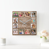 Foto Collage Familienaam Moment geregenereerd hout Vierkante Klok (Huis)