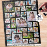 Foto Collage Familienaam of Titel Zwart Legpuzzel<br><div class="desc">Upload gemakkelijk 36 foto's naar creëer gedenkwaardige momenten elke keer dat deze puzzel wordt samengevoegd. Pas het aan met familienaam, een titel of een tekst. De zwarte achtergrondkleur kan worden gewijzigd, evenals de lettertypestijl, -grootte en -kleur door op het tabblad AANPASSEN VERDERE. te klikken. Contacteer de ontwerper als u van...</div>