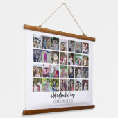 Foto collage - familietekst onderaan - wit hangend wandkleed (Gebogen)
