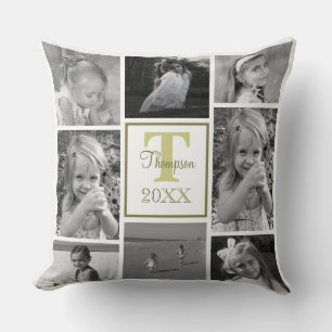 Foto Collage Family Monogram Modern Trendy Kussen