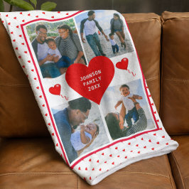 Foto Collage Family Personalized Valentijn Heart Fleece Deken