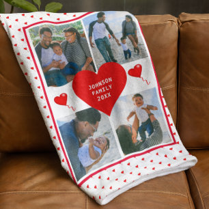 Foto Collage Family Personalized Valentijn Heart Fleece Deken