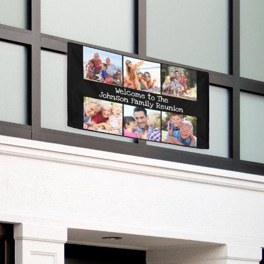 Foto Collage Family Reunion Persoonlijk Zwart Spandoek (Buitenkant Gebouw)