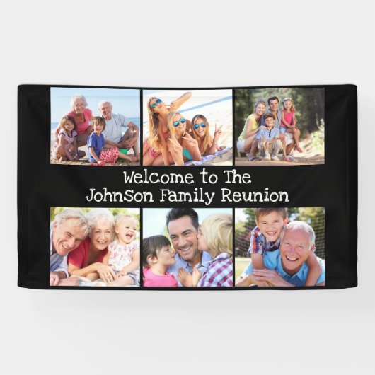 Foto Collage Family Reunion Persoonlijk Zwart Spandoek (Horizontaal)