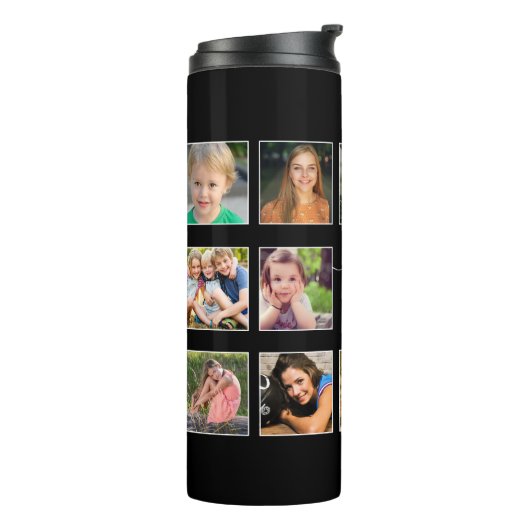 Foto Collage Family Script Black en White Thermosbeker (Gedraaid links)