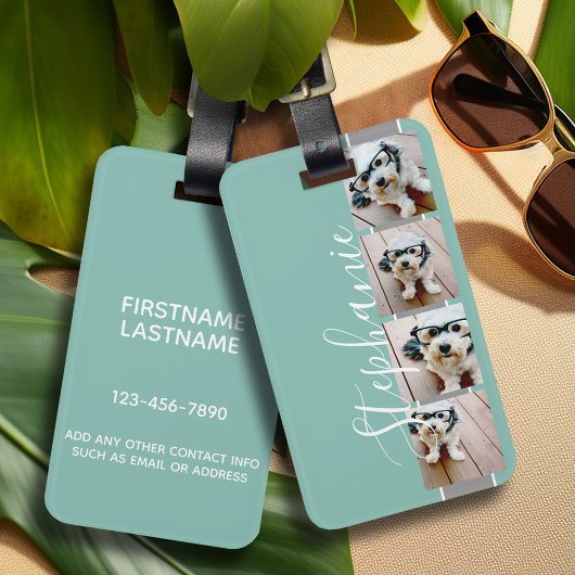 Foto Collage Film Strip Name - aqua gray Bagagelabel