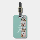 Foto Collage Film Strip Name - aqua gray Bagagelabel (Voorkant verticaal)