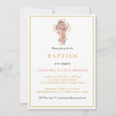 Foto Collage Floral Cross Gold Script Baptisme Kaart (Voorkant)