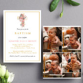 Foto Collage Floral Cross Gold Script Baptisme Kaart