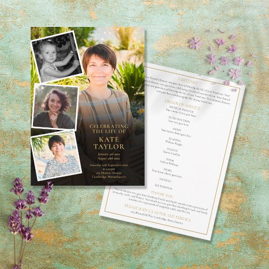 Foto-Collage Funeral Memorial Order of Service Programmakaart
