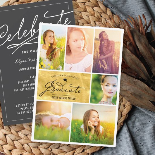 Foto: Collage Gold Foil Trendy Graduparty Kaart