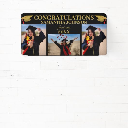 Foto Collage Gold-tekst Afstuderen zwarte banner (Insitu)