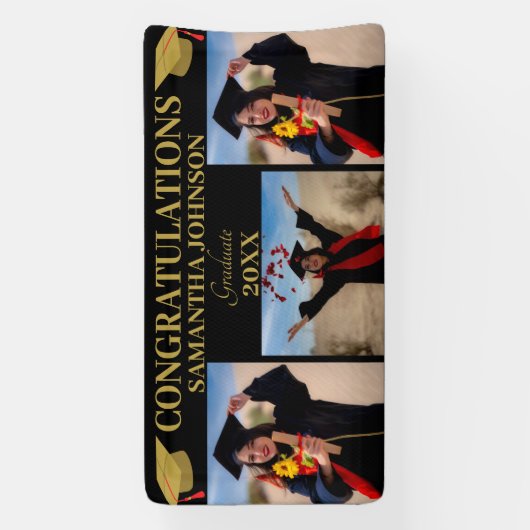 Foto Collage Gold-tekst Afstuderen zwarte banner (Verticaal)