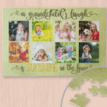 Foto Collage & Grandchild Gezegde voor grootouders Legpuzzel<br><div class="desc">Creëer je eigen foto puzzel voor je grootouders. De sjabloon is klaar om acht van uw favoriete foto's van de kleinkinderen toe te voegen. De foto's worden getoond in vierkant formaat en met een mooi citaat in omloop gebracht. In het gezegde staat: "De lach van een kleinkind is zonneschijn in...</div>
