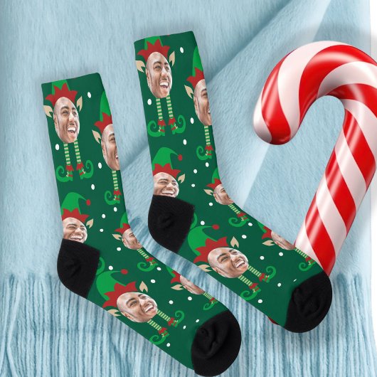 Foto Collage Grappig Gezicht Kerst Elf Sokken