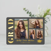Foto: Collage Gray & Gold Foil Afstudeerder Kaart (Staand Voorkant)
