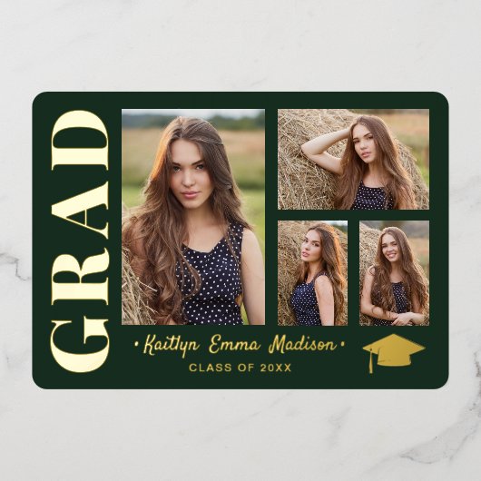 Foto: Collage Green & Gold Foil Afstudeerder Kaart (Voorkant)