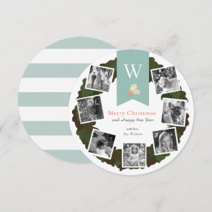 Foto Collage Greenery Wreath White Holiday Card Kaart