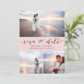 Foto Collage Handgeschreven Blush roze Opslaan Dat Aankondiging (Staand voorkant)