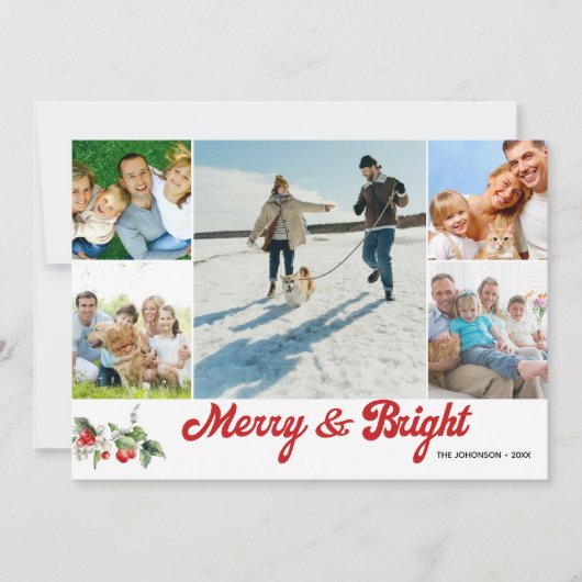 Foto Collage Handgeschreven Merry And Bright Kaart (Voorkant)
