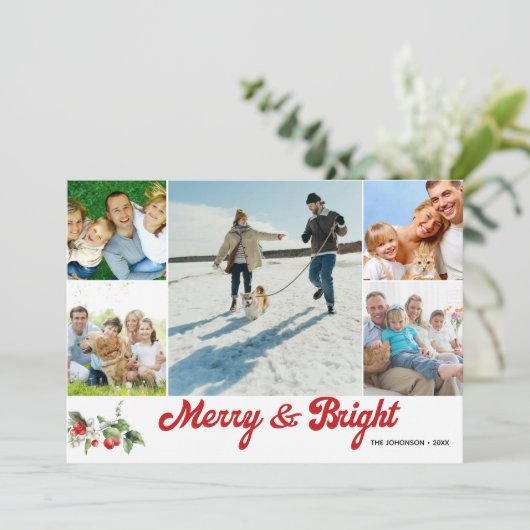 Foto Collage Handgeschreven Merry And Bright Kaart (Staand voorkant)