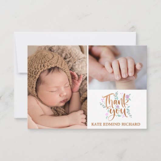 Foto Collage Handwrite New Born Baby shower Bedankkaart (Voorkant)