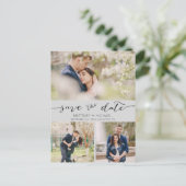Foto Collage Handwrited Save the Date Gray Aankondigingskaart (Staand voorkant)
