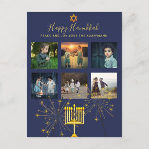 Foto Collage Hanukkah Kaarten Modern Vuurwerk Feestdagenkaart