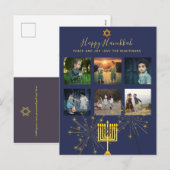 Foto Collage Hanukkah Kaarten Modern Vuurwerk Feestdagenkaart (Voorkant / Achterkant)