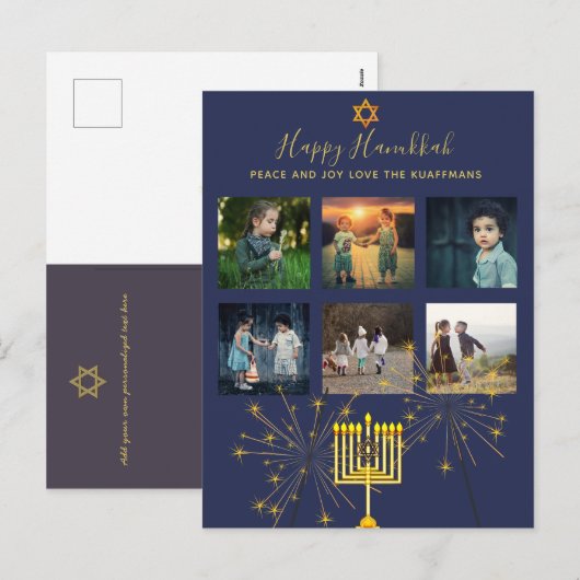 Foto Collage Hanukkah Kaarten Modern Vuurwerk Feestdagenkaart (Voorkant / Achterkant)