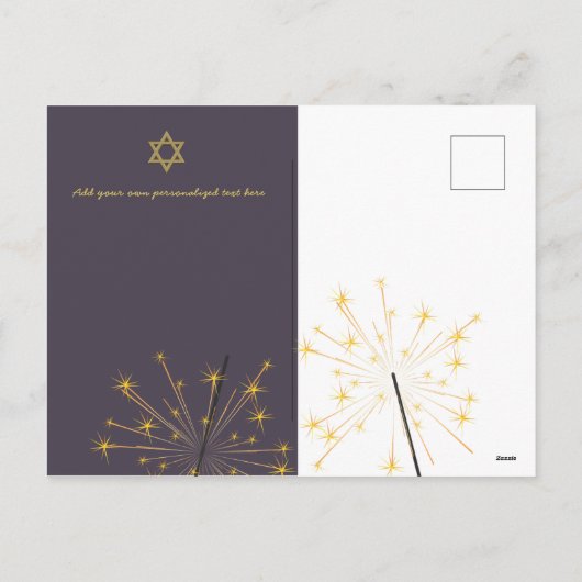 Foto Collage Hanukkah Kaarten Modern Vuurwerk Feestdagenkaart (Achterkant)