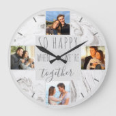 Foto Collage Happy Together Quote Moderne Marble Grote Klok (Voorkant)