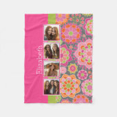 Foto collage heet roze oranje funky bloemen fleece deken (Voorkant)