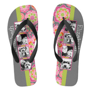 Foto-collage hete roze en oranje bloemen teenslippers