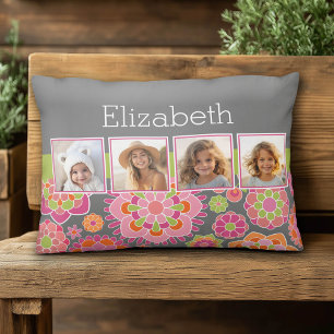 Foto Collage Hot Pink en Oranje bloemen Decoratief Kussen